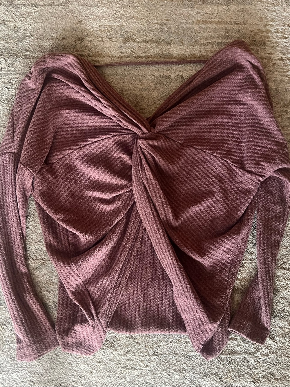 Waffle Knit Twist-Back Women's Top in Dusty Mauve